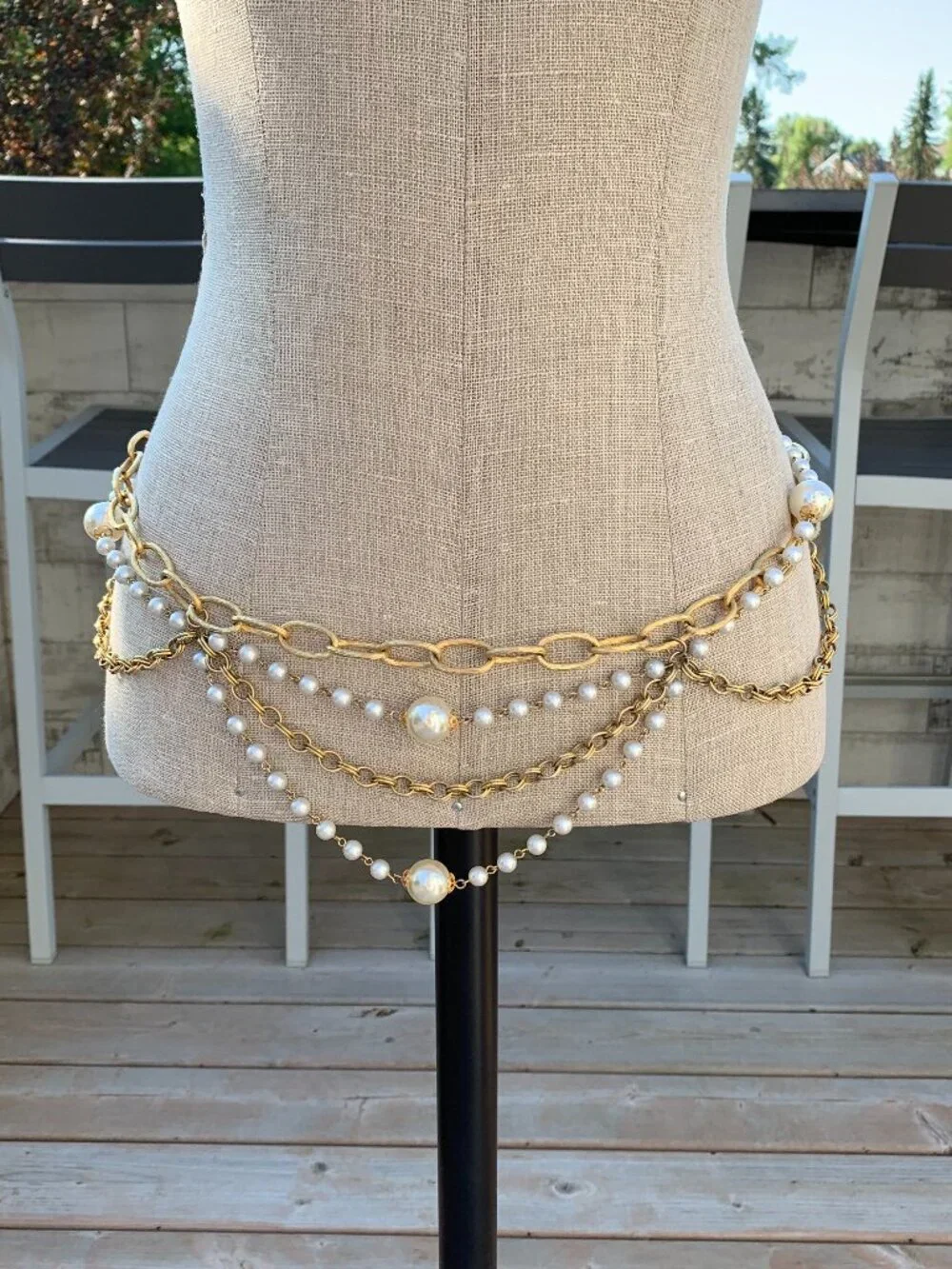 Vintage Chain Hip Waist Belt Gold Pearl Beads Bikini Beach Festival Boho Retro